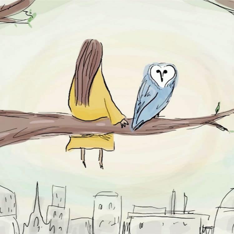 Girl and Owl On A Branch