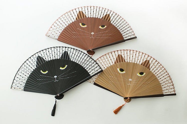 Cat Handheld Wooden and Silk Made Folding Fan