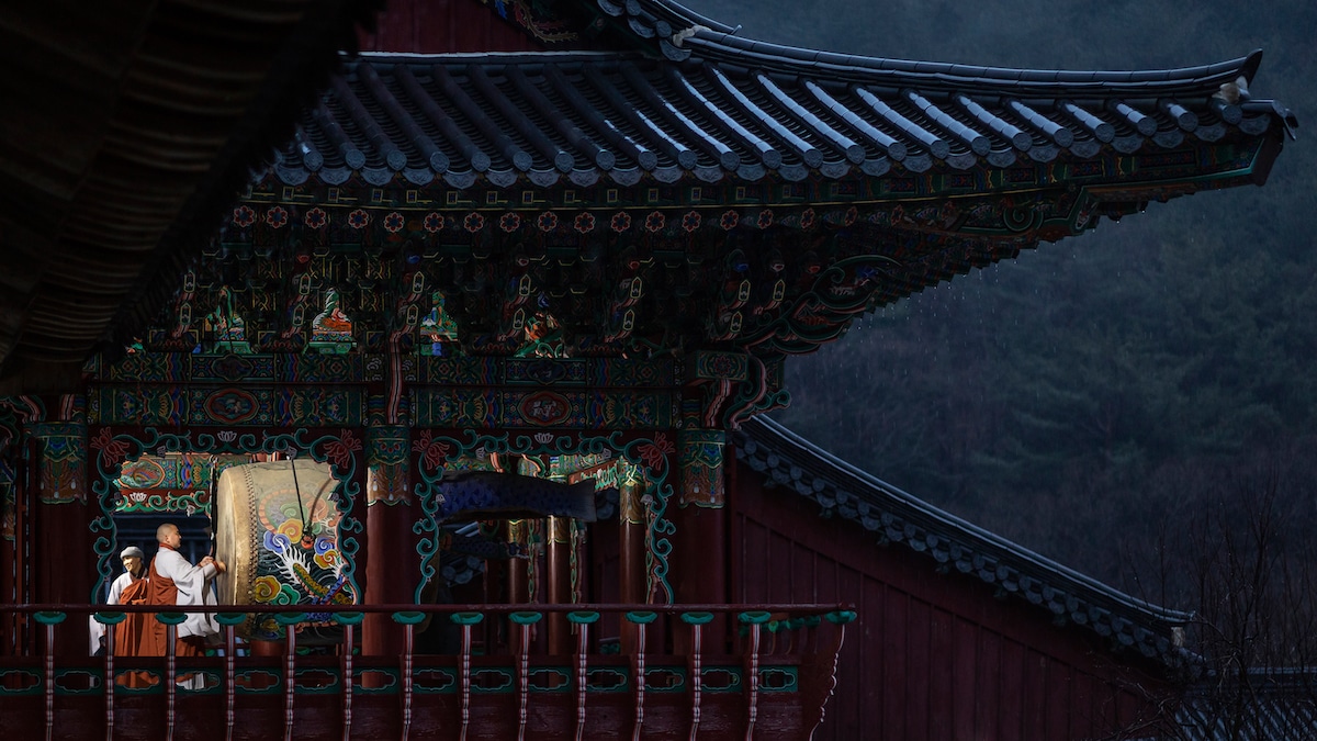 Buddhist Monks Inside a Temple