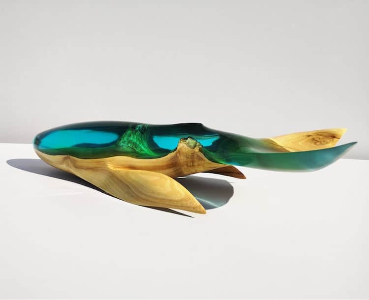 Wood and Resin Whale Sculpture by Yurii Myketka