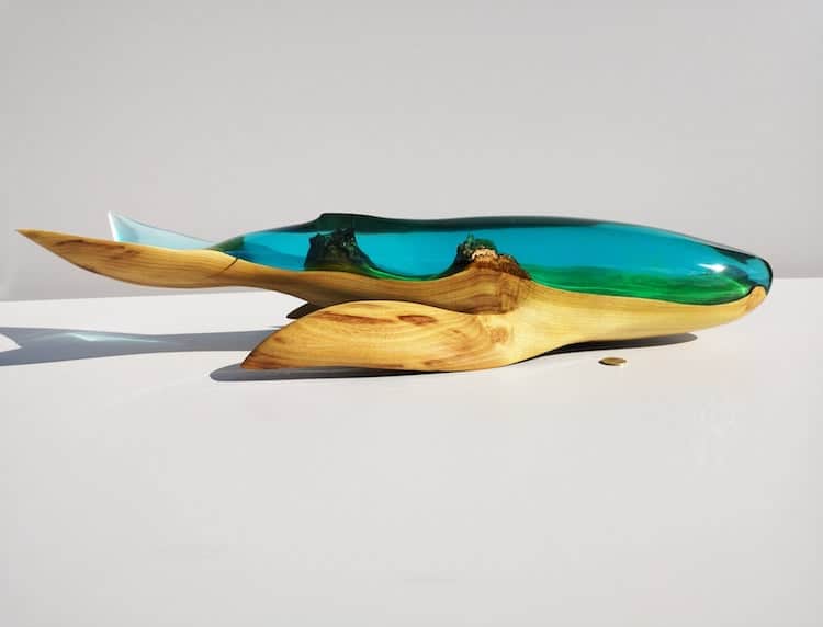 Wood and Resin Whale Sculpture by Yurii Myketka