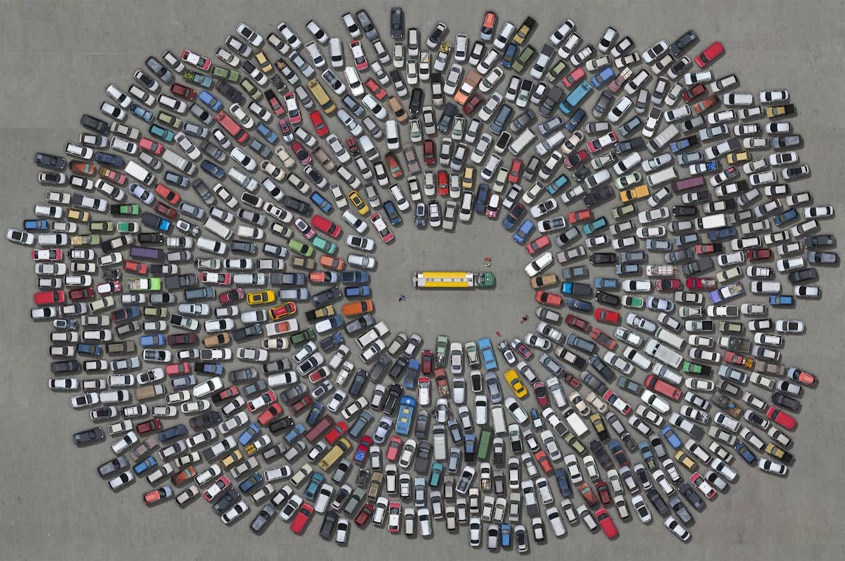 Cars Piled Up in a Parking Lot