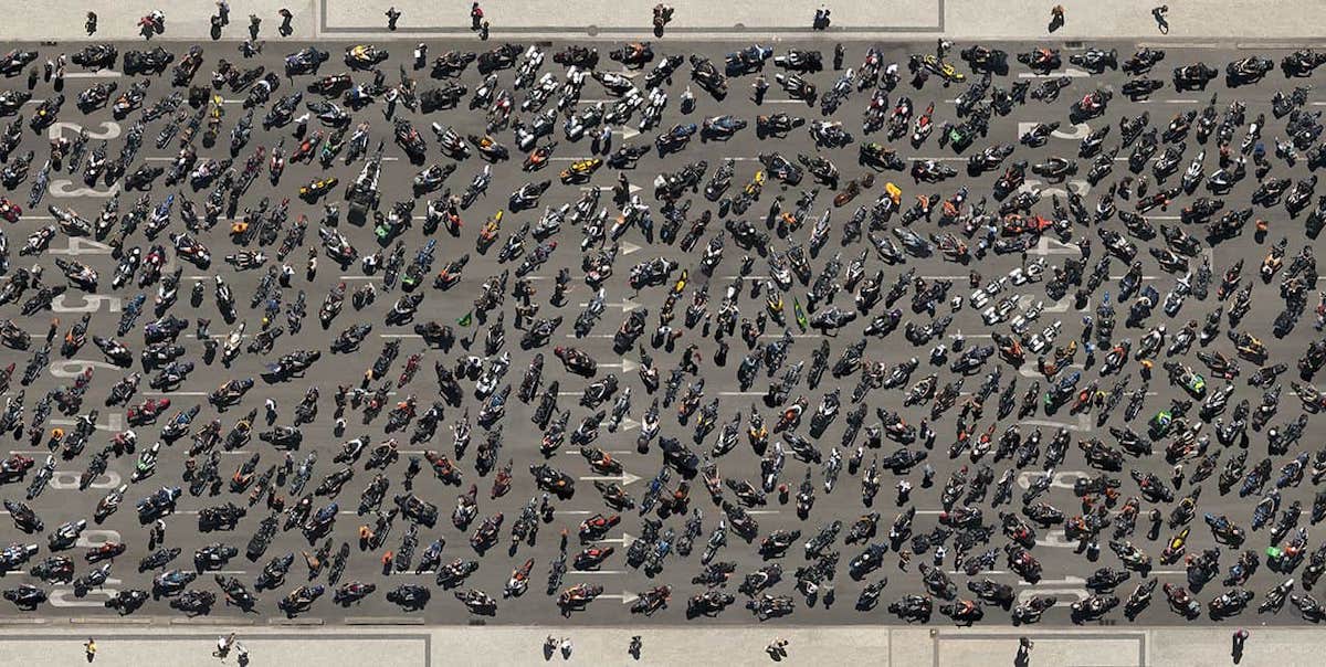 Hundreds of Parked Harleys