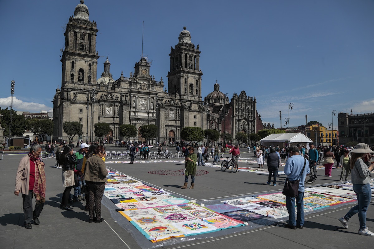 Patchwork Healing Blanket in Zocalo, Mexico City