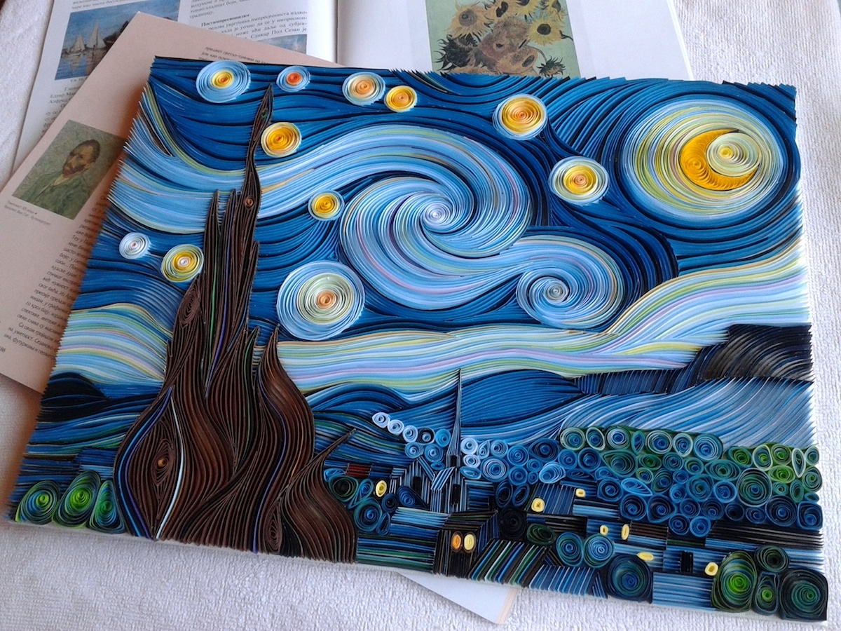 Картина Ван Гога Звездная ночь в стиле квиллинг