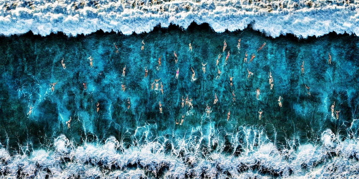 Aerial View of Swimmers in the Ocean