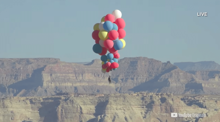 David Blaine Floating Over Arizona with Helium Balloons
