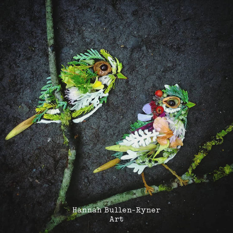 retratos efímeros de con hojas y ramas por Hannah Bullen-Ryner