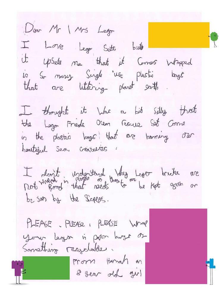 A child's letter to LEGO about sustainability