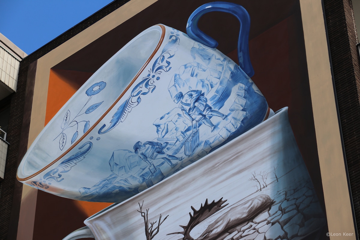 Detail of Teacup Mural by Leon Keer