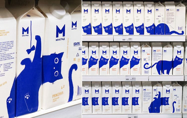 carton de leche con gato azul por Vera Zvereva