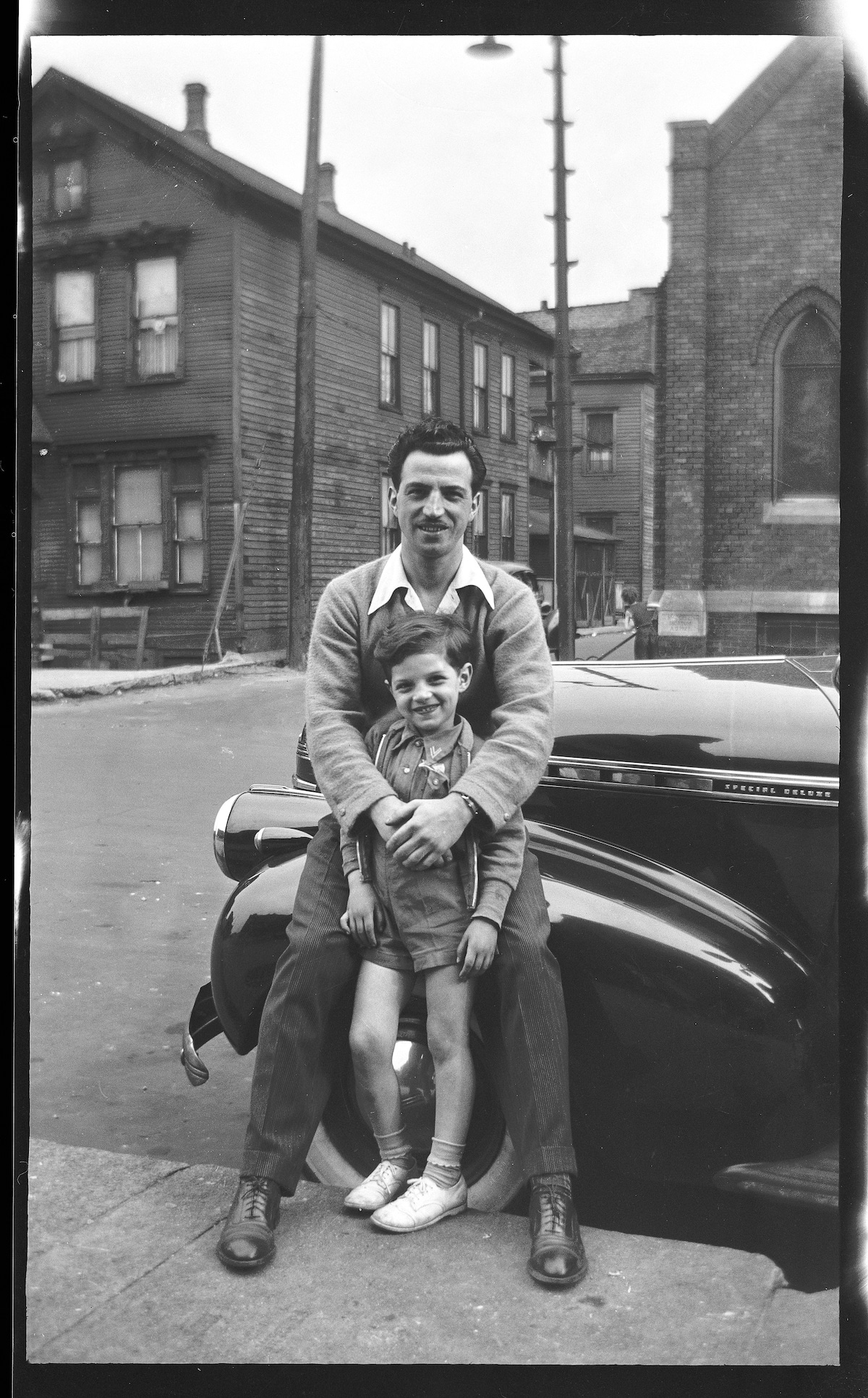 Father and Son in Front of a Car in 1930s Chicago