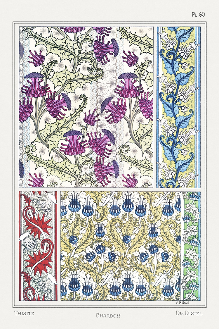 Motivos florales art nouveau diseñados por Eugène Grasset