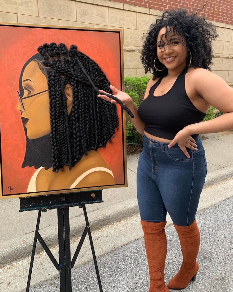 Artist Paints Portraits Of Black Women Using Real Hair To Show The Beauty Of Natural Styles My