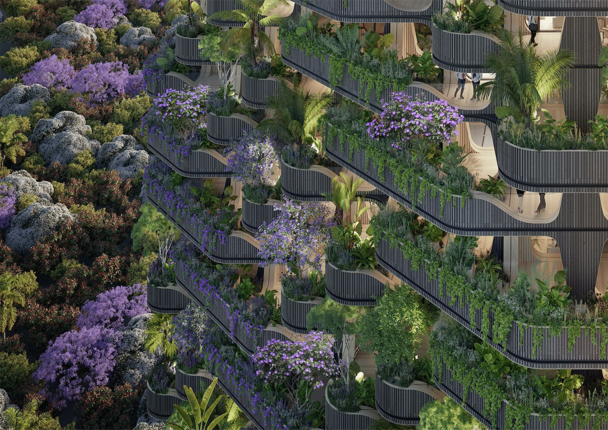 Balconies on Rainbow Tree Tower in the Philippines