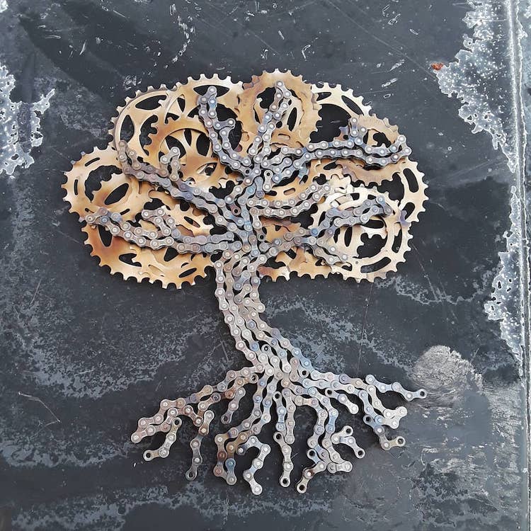 Tree Sculpture Made From Bike Chains by Drew Evans