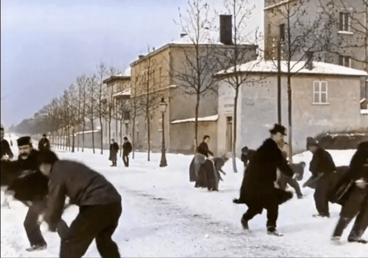 Colorized Snowball Fight Footage from 1896