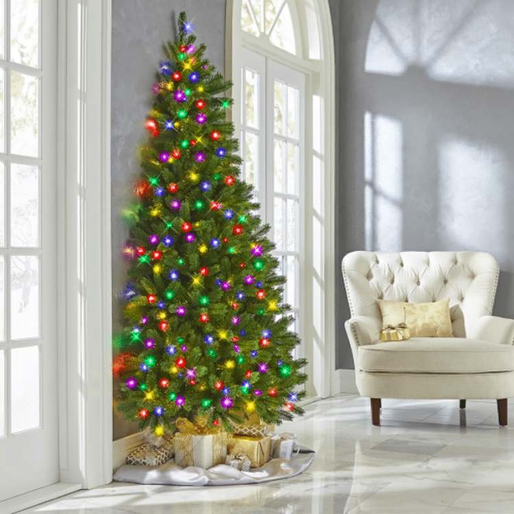 Half Christmas Tree with Colored Lights