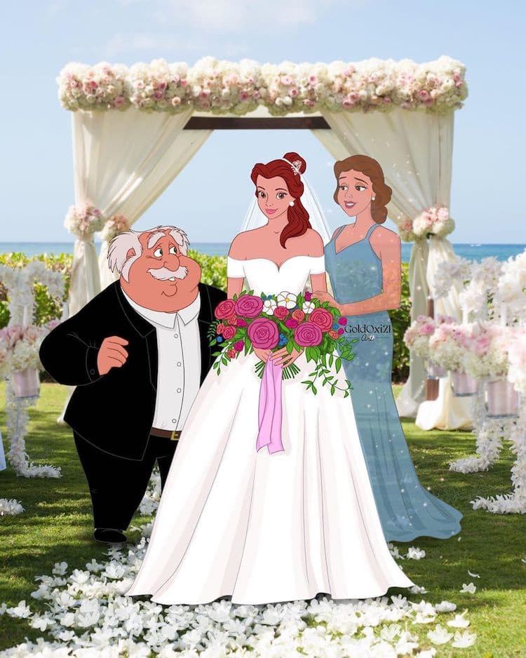 Artist Draws Disney Princesses on Their Wedding Day