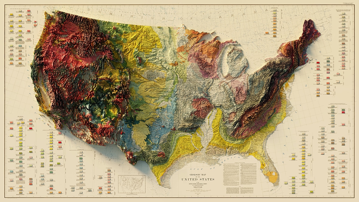 Usa Sean Conway Vintage Maps Elevation Relief 1 