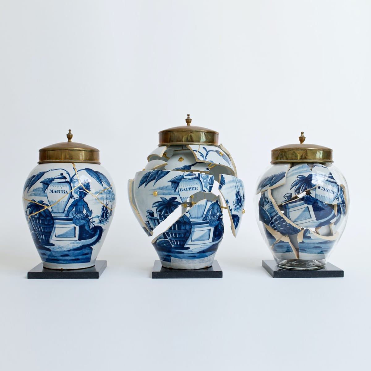 Bouke de Vries Tobacco Jar Garniture Glass and Fragmented Ceramic Sculpture