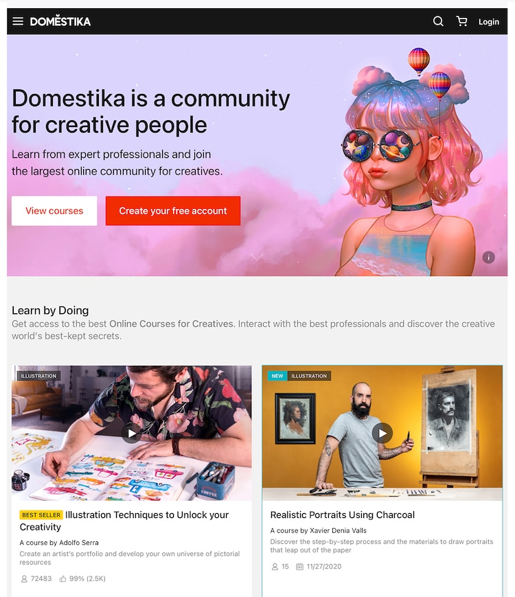 Domestika Online Classes for Creatives Homepage