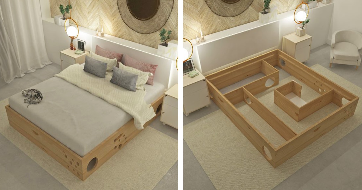 Wooden Cat Furniture Transforms a Human Bed Into a Playground