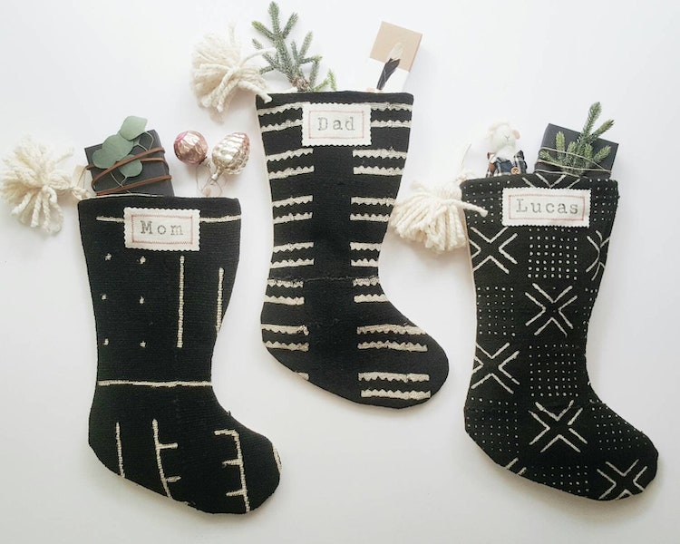 Black Mudcloth Christmas Stockings