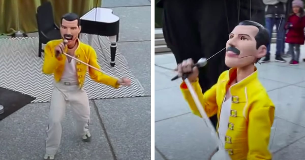 Lifelike Freddie Mercury Marionette Captivates a Crowd in Madrid