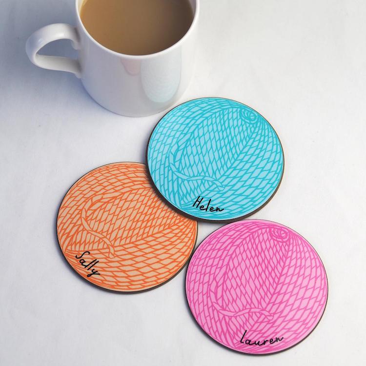 Personalized Yarn Ball Coasters