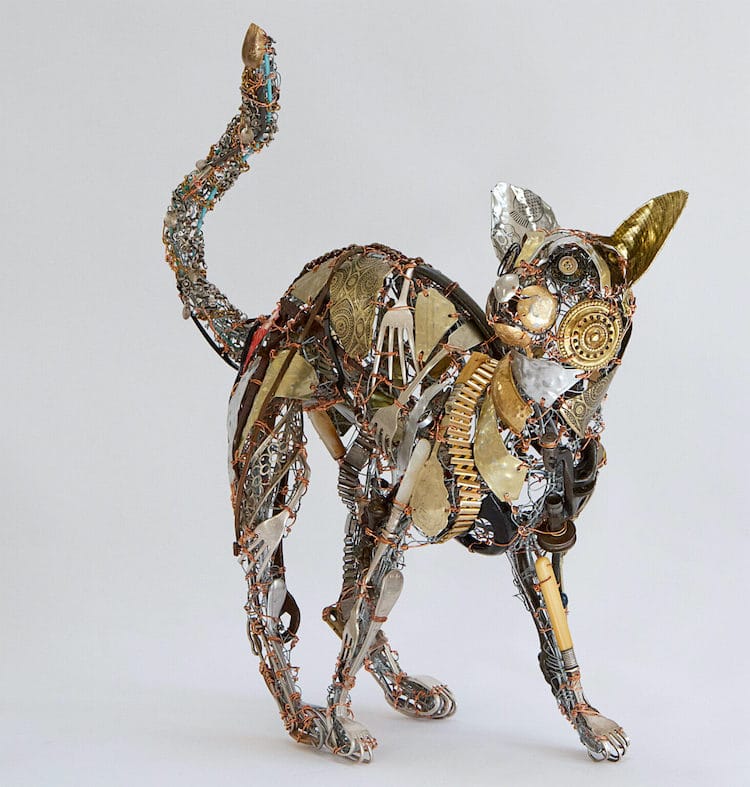 Metal Cat Sculptures by Barbara Franc