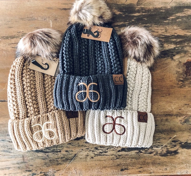 Monogrammed Pompom Winter Beanie