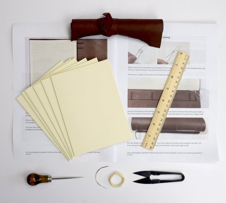 Some bookbinding supplies. You can buy a bookbinding kit on