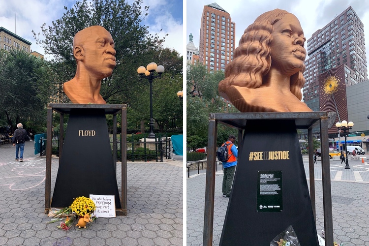 Bustes de George Floyd et Breonna Taylor à Union Square