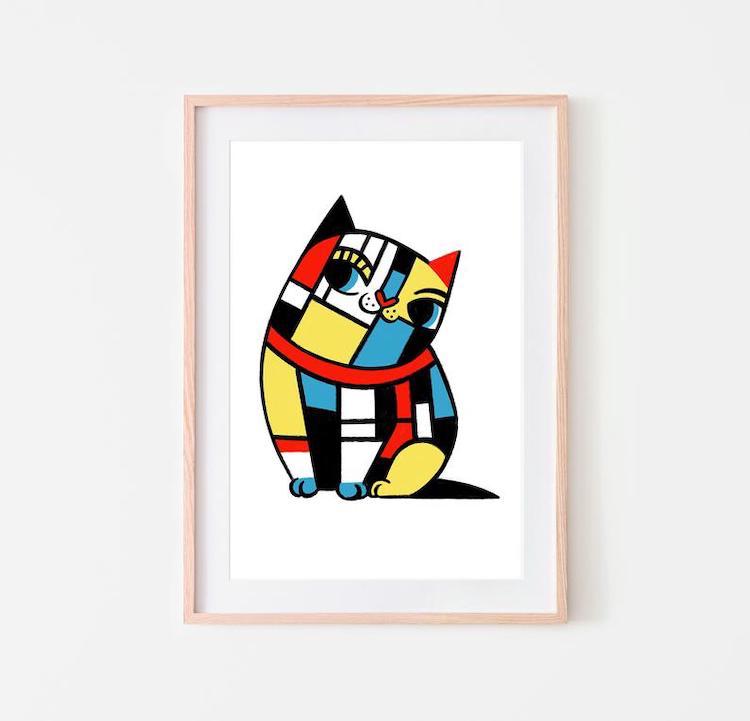 Impresión de gato estilo Mondrian