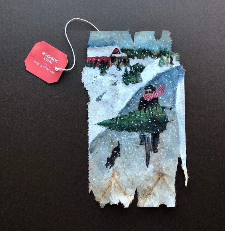 Christmas Watercolor on Tea Bag by Ruby Silvious
