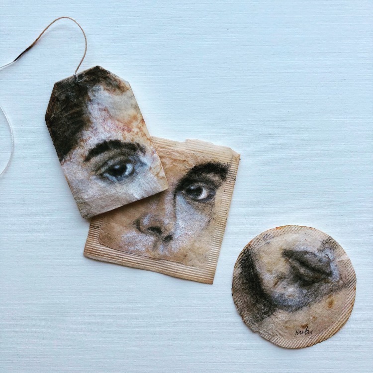 Painting on a Tea Bag by Ruby Silvious