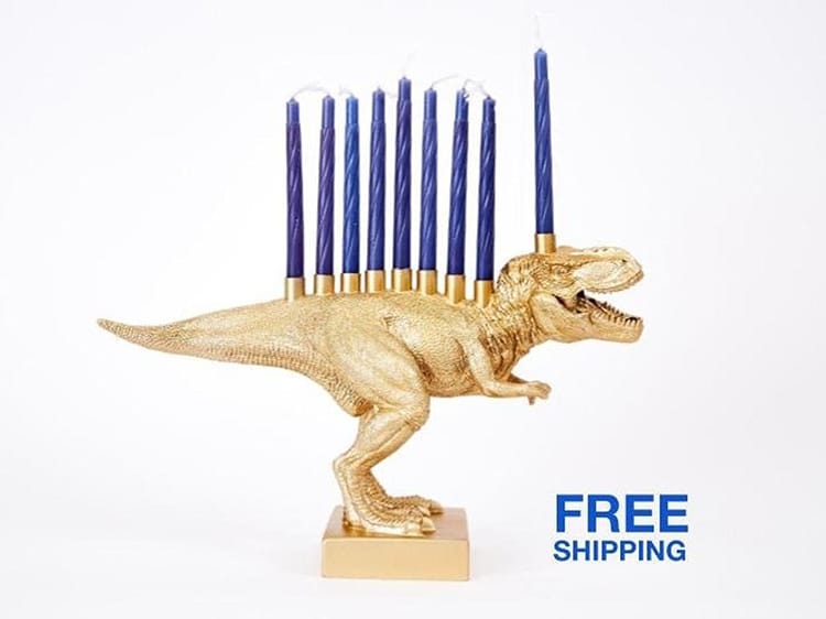 Menorah de dinosaurio T-Rex dorado