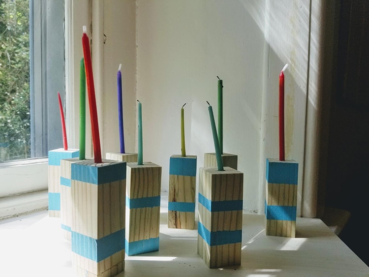 Wood Painted Candle Menorah