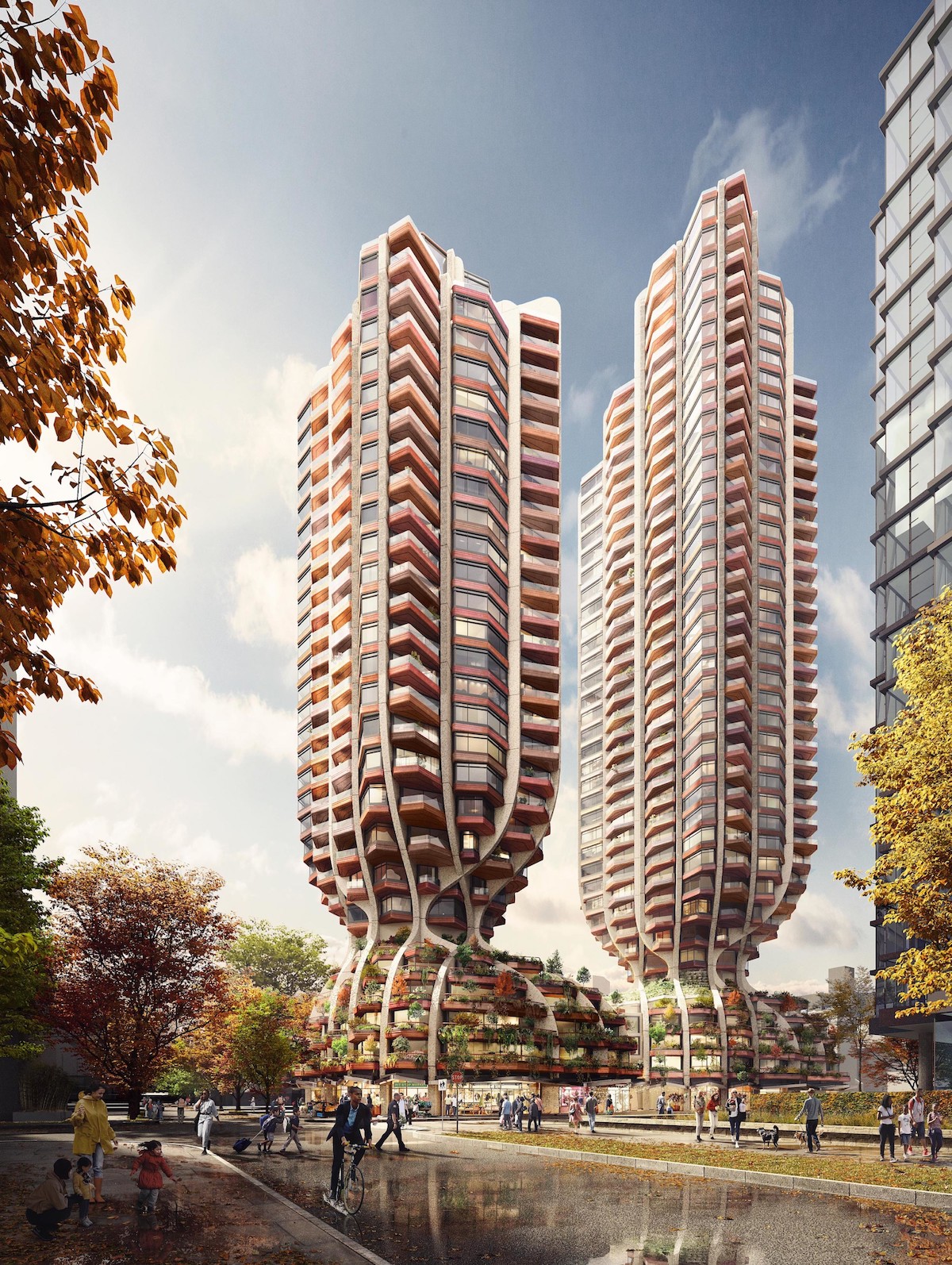 render de Heatherwick Studio de dos torres para Vancouver