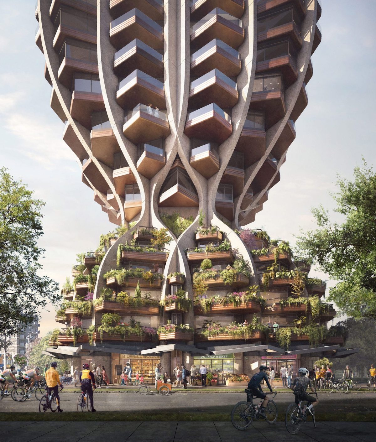 render de Heatherwick Studio de dos torres para Vancouver