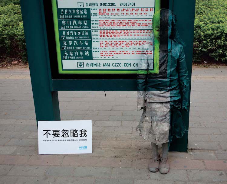 Invisible Poverty Girl at Bus Stop