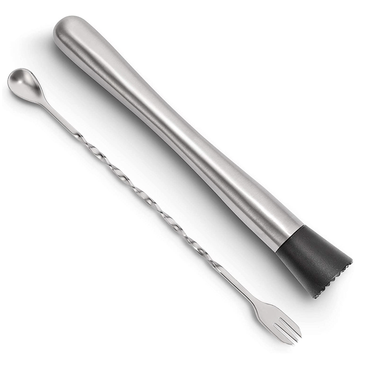 Spoon-Silver Raguso Cocktail Mixing stick Stainless Steel Long Handle Spoon Exquisite Non-slip Twisted Handle Mixing Layering Tool for Bar Bartender Beverage Coffee 