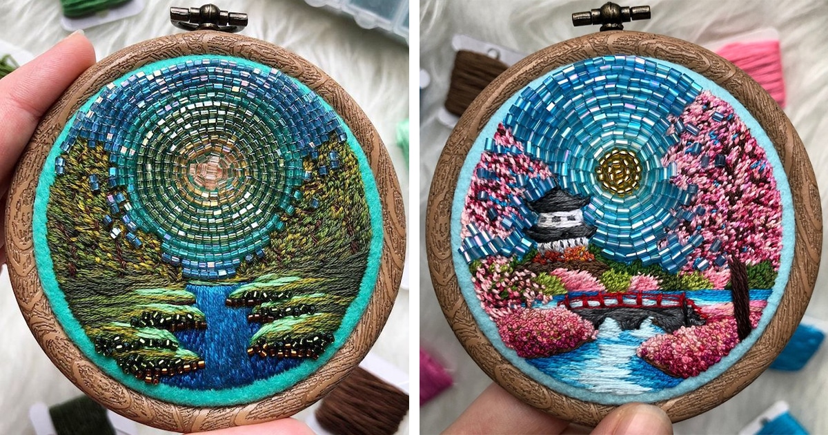 Bead Embroidery Designs Capture the Shimmering Colors in the Sky