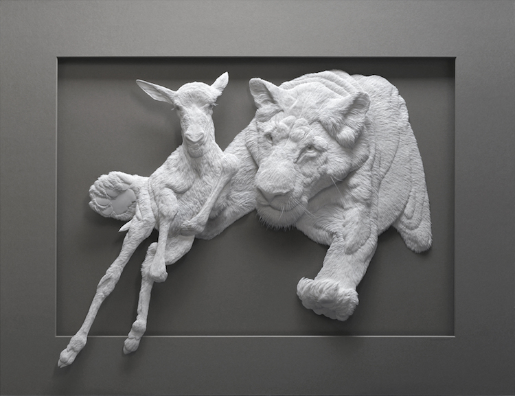Artist Creates Incredible Paper Low Relief Sculptures of Animals
