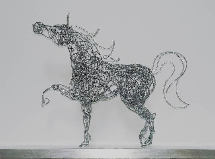 Galvanized Wire Horse Sculptures by Connie Adam