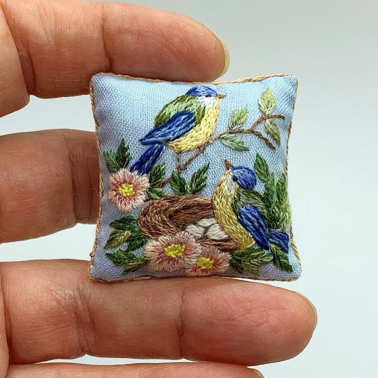 Miniature Embroidered Pillows by MiniArtHouse