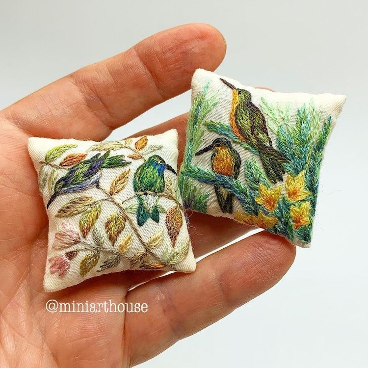 Miniature Embroidered Pillows by MiniArtHouse
