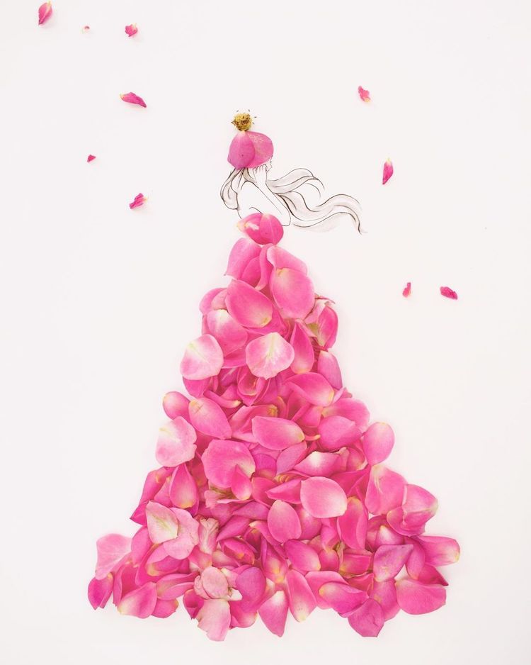 Japanese Artist Completes Fashion Illustrations With Flower Petals