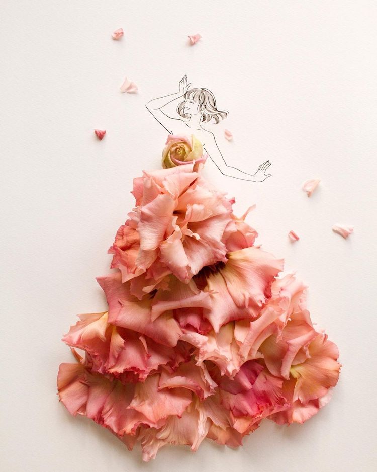ilustraciones de moda con flores por Hanaco Hanasakura